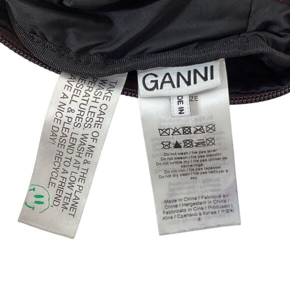 GANNI Quilted Recycled Tech Fabric Festival Bag Mole Dark Brown Pink Orange - Picture 2 of 12